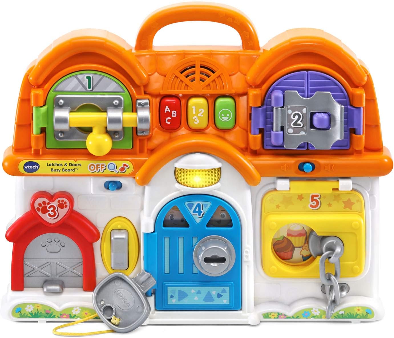 VTech Latches & Doors Busy Board, Multicolor | Interactive Montessori Learning Activity Board with Locks, Keys, Lights, Music & Educational Games for Toddlers