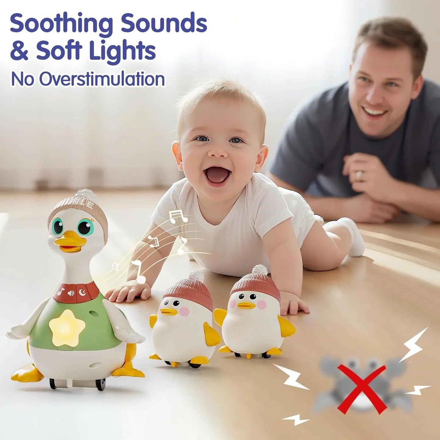 HOLA Baby 3-Pack Swinging Ducks Toys – Light & Music Tummy Time Toys for 6–18 Months - Jaiman Toys