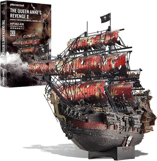 Piececool 3D Metal Puzzle Queen Anne’s Revenge Pirate Ship Model – 439 Pieces – Level 5 Difficulty – Stainless Steel DIY Model Kit- Age16+