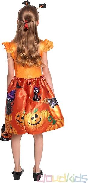 Girls’ Pumpkin Ghost Halloween Costume Dress – Cosplay Party Outfit
