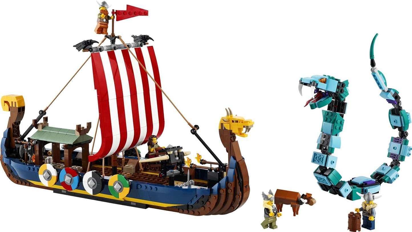 LEGO Creator 3in1 Viking Ship&amp;The Midgard Serpent 31132 Building Kit (1,192 Pcs),Multicolor