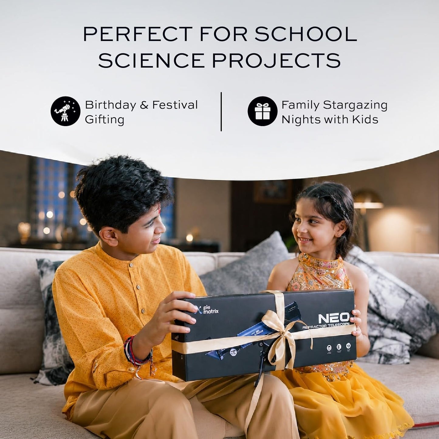 Pie Matrix Neo 50/360 HD Refractor Telescope for Kids & Beginners with 36x Magnification, 360° Rotating Tripod, Phone Holder & Travel Bag