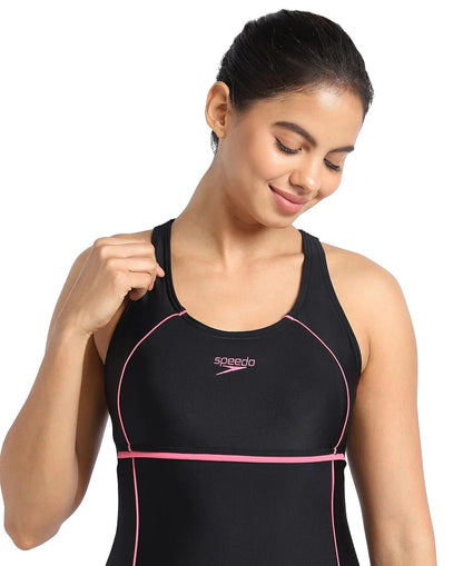 Speedo Women's Endurance Classic Racerback Legsuit Swimwear – Black & Fandango Pink | Training & Performance Swimsuit - Jaiman Toys