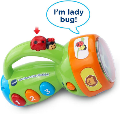 VTech Spin and Learn Color Flashlight, Lime Green | Interactive Educational Flashlight Toy with Colors, Numbers, Animals, Songs & Light-Up Learning for Toddlers