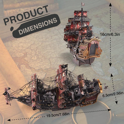Piececool 3D Metal Puzzle Queen Anne’s Revenge Pirate Ship Model – 439 Pieces – Level 5 Difficulty – Stainless Steel DIY Model Kit- Age16+