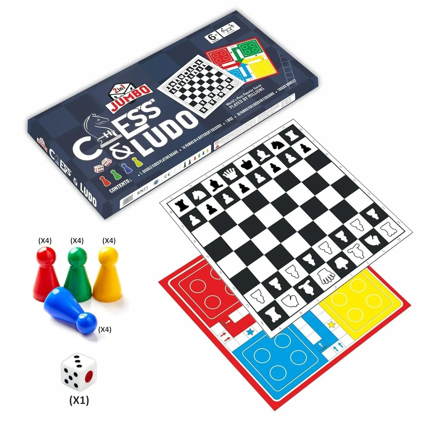 Ankit Toys 2-in-1 Chess & Ludo Jumbo Game Set – Foldable Double-Sided Board with Colourful Pawns for Kids & Adults