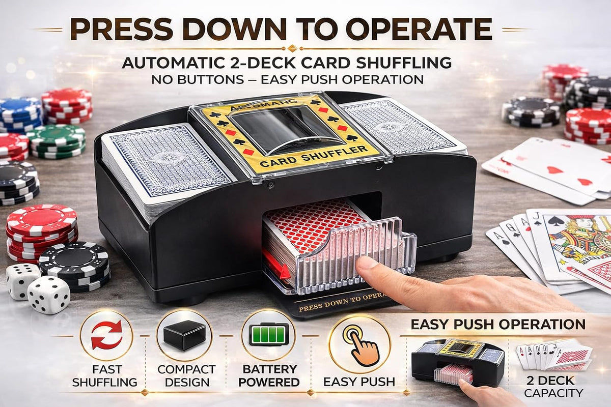Automatic Card Shuffler Machine for 1–2 Decks | Battery Operated Electric Playing Card Shuffler | Portable Poker Card Shuffling Machine for Casino, Club, Family Games & Home Party