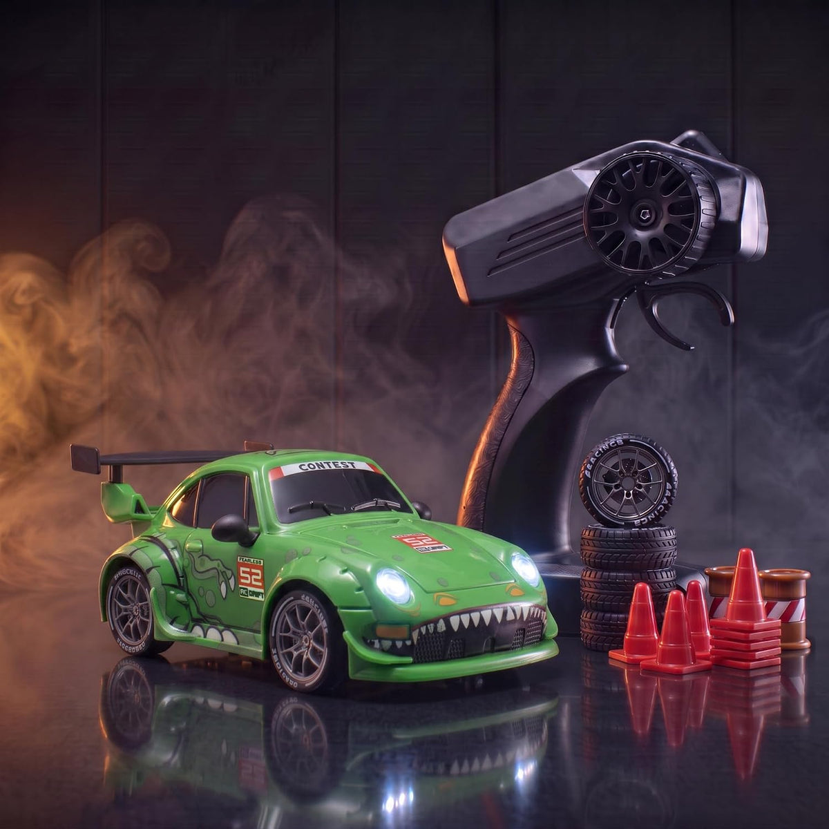 Zipp Remote Control Car | 20 km/h 2.4GHz RC Drift Car | 4x4 Drifting Car with 100m Remote Range | Multi-Mode LED Lights | Rexy Green