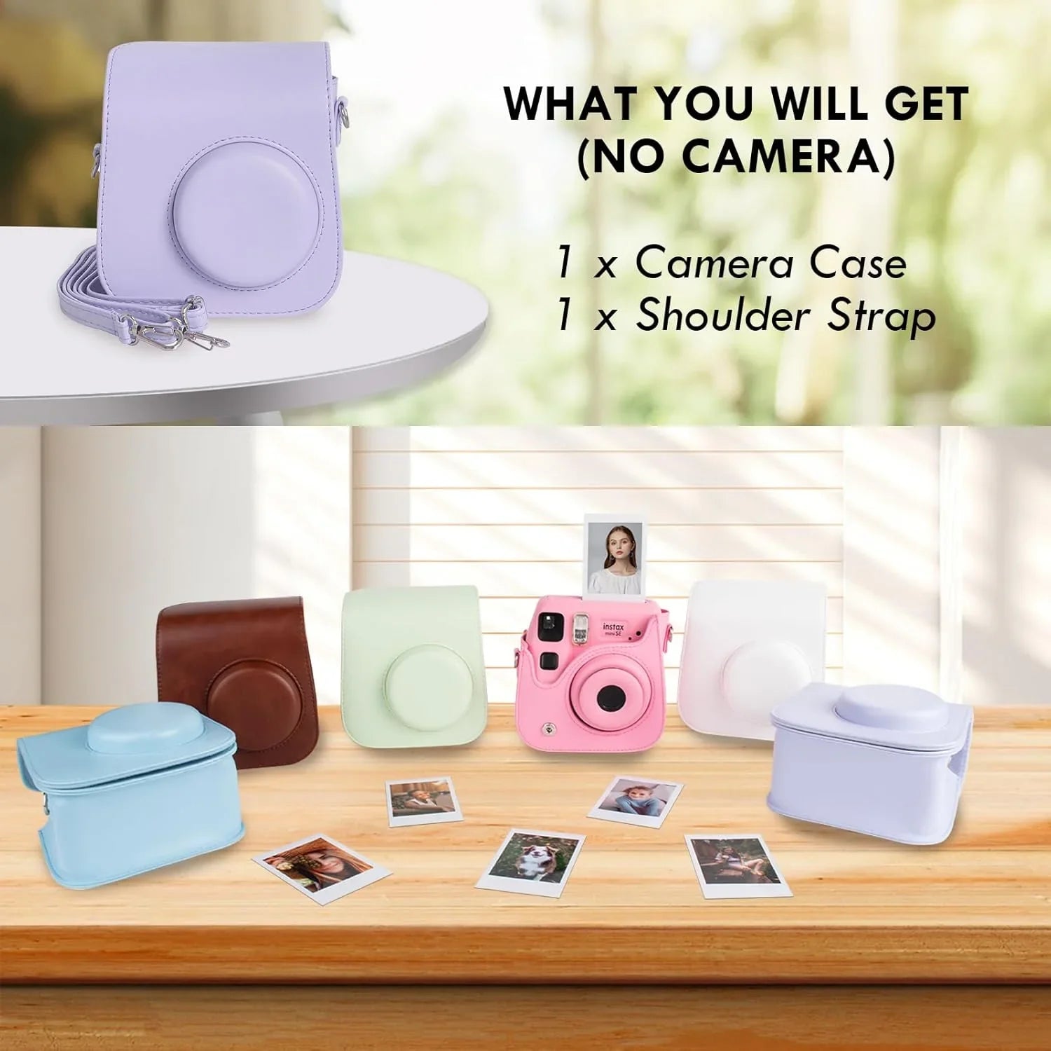 PU Leather Camera Case for Instax Mini SE – Protective Pouch with Adjustable Shoulder Strap - Purple - Jaiman Toys