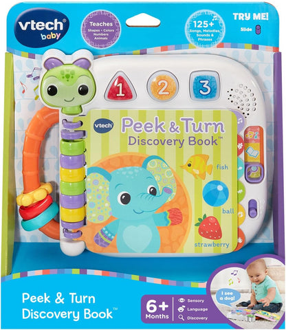 VTech Baby Peek & Turn Discovery Book | Interactive Learning Book with Lights, Sounds, Songs & Early Learning Activities