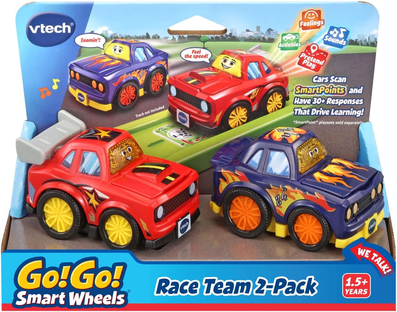 VTech Go! Go! Smart Wheels Race Team 2-Pack | Interactive SmartPoint Racing Cars with Lights, Sounds & Educational Phrases for Toddlers