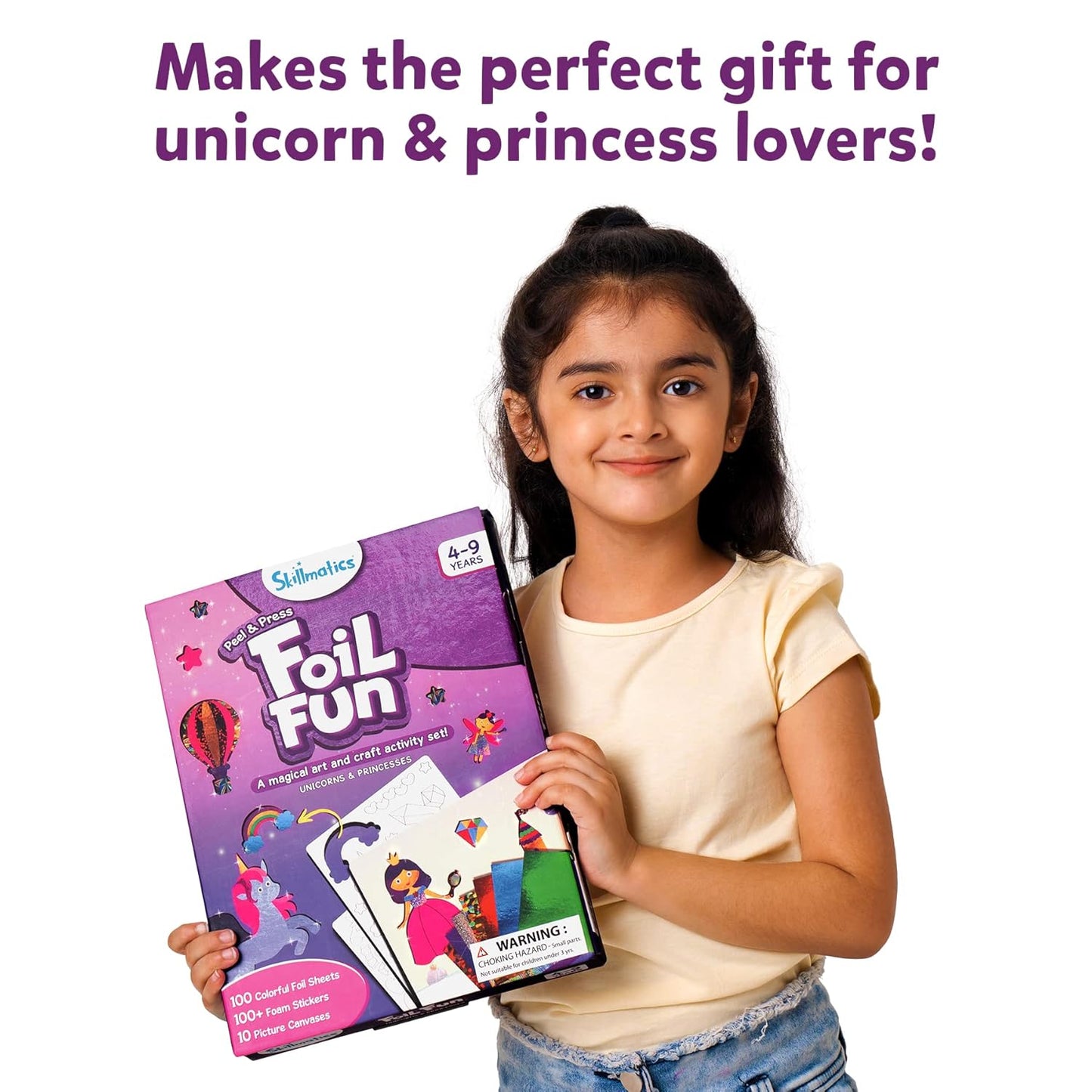 Skillmatics Art & Craft Activity - Foil Fun Unicorns & Princesses, No Mess Art for Kids, Craft Kits & Supplies, DIY Creative Activity, Gifts for Girls & Boys Ages 4, 5, 6, 7, 8, 9, Travel Toys