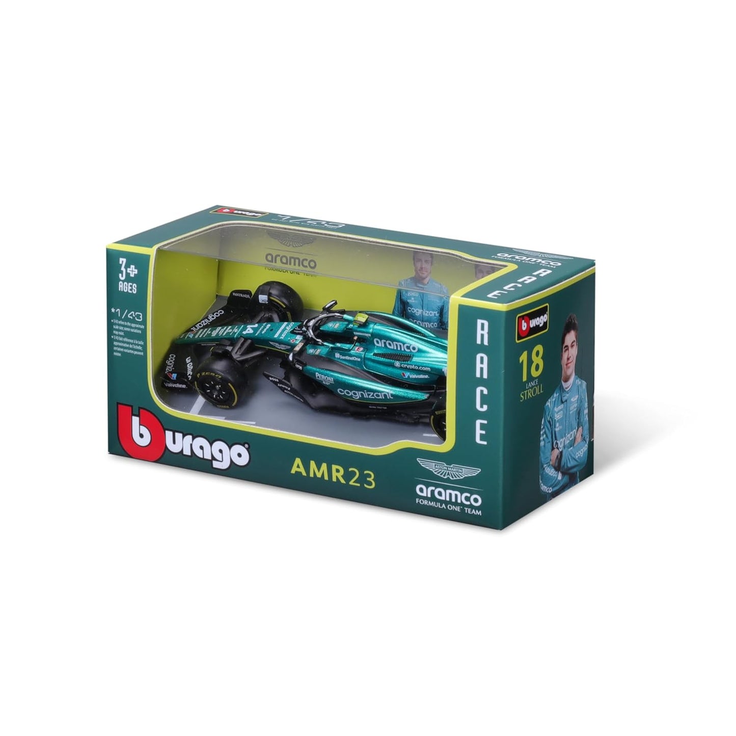 Bburago 1:43 Aston Martin Aramco F1 AMR23 #14 Fernando Alonso Diecast Formula 1 Car – Green