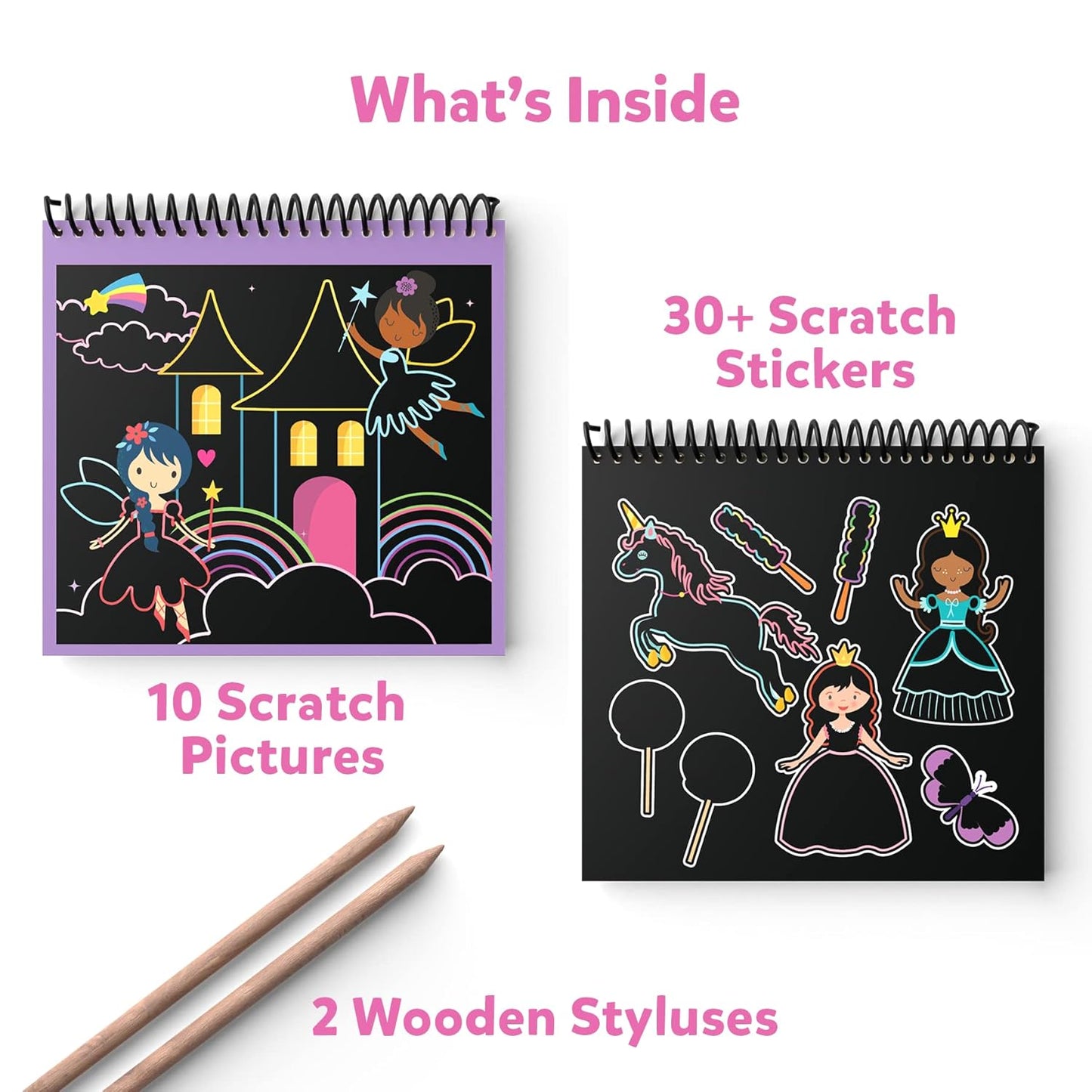 Skillmatics Paper Magical Scratch Art Book - Unicorns & Princesses, Craft Kits, Diy Activity & Stickers, Gifts For Girls & Boys Ages 3, 4, 5, 6, 7, 8, Multicolour