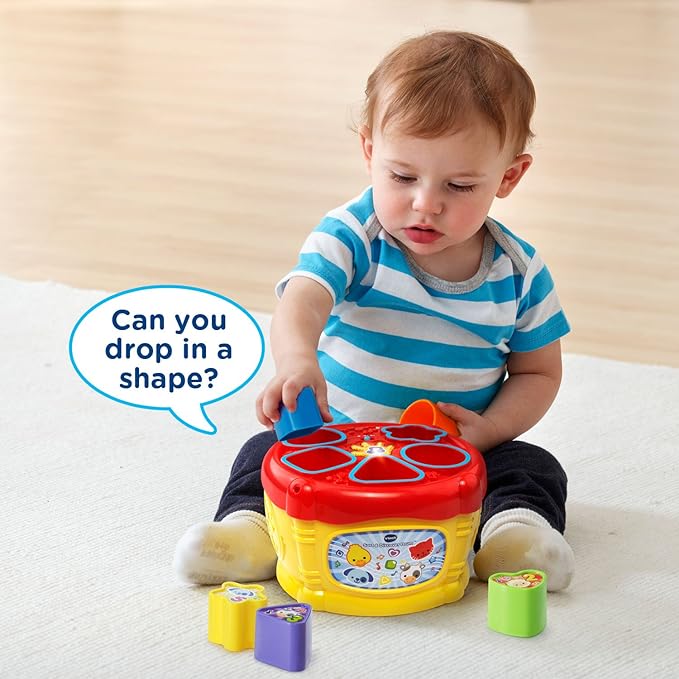 VTech Sort and Discover Drum, Yellow | Interactive Shape Sorter Learning Drum with Lights, Music & Educational Play