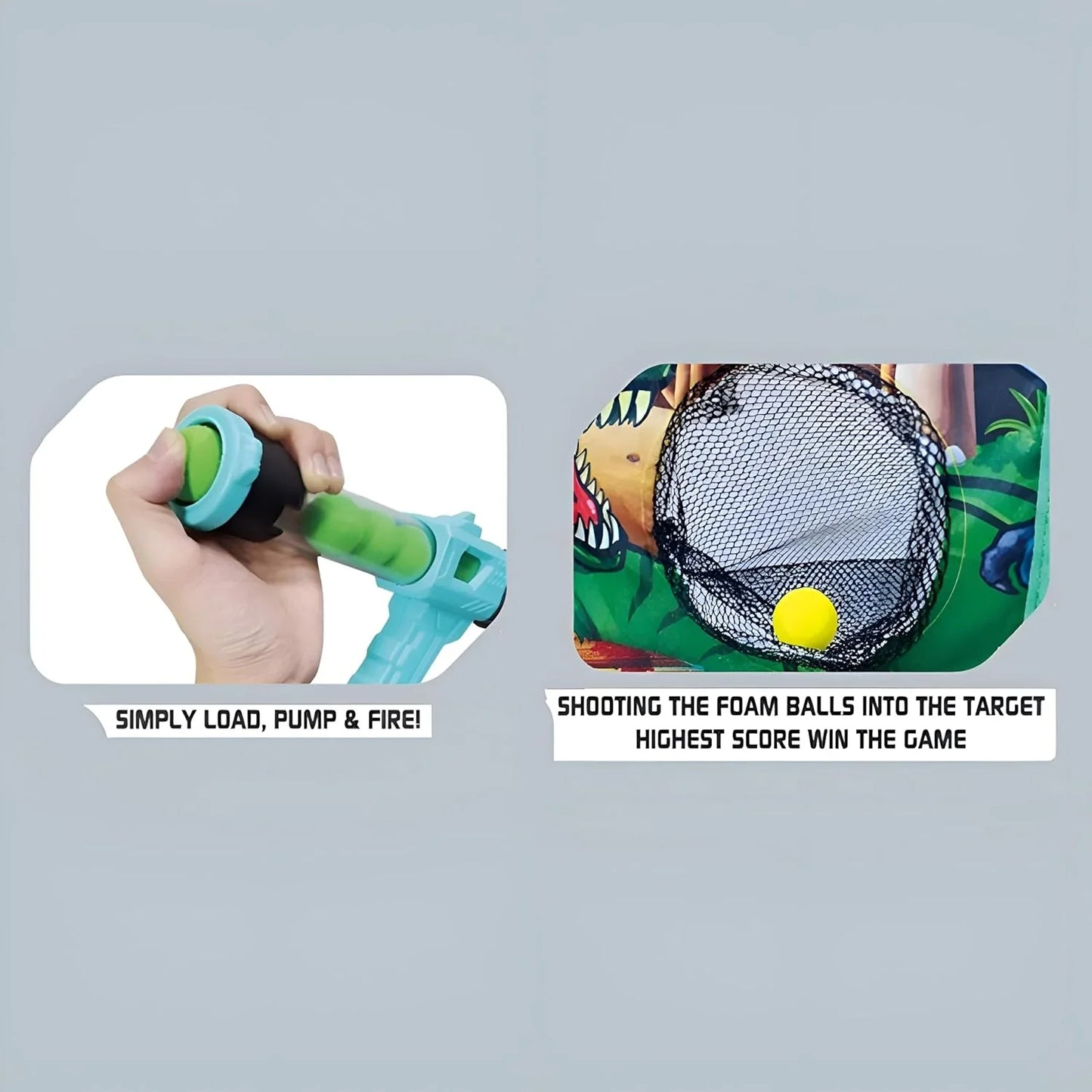 Innov8 Fire Blaster Target Set, 2 Air-Powered Blasters with 24 Foam Balls, Adjustable Dinosaur Target, Kids 5+ - Jaiman Toys