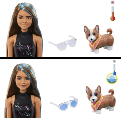 Barbie Color Reveal Totally Neon Fashions Doll with Blue-Streaked Brunette Hair & 25 Surprises – Color-Change Gift for Kids