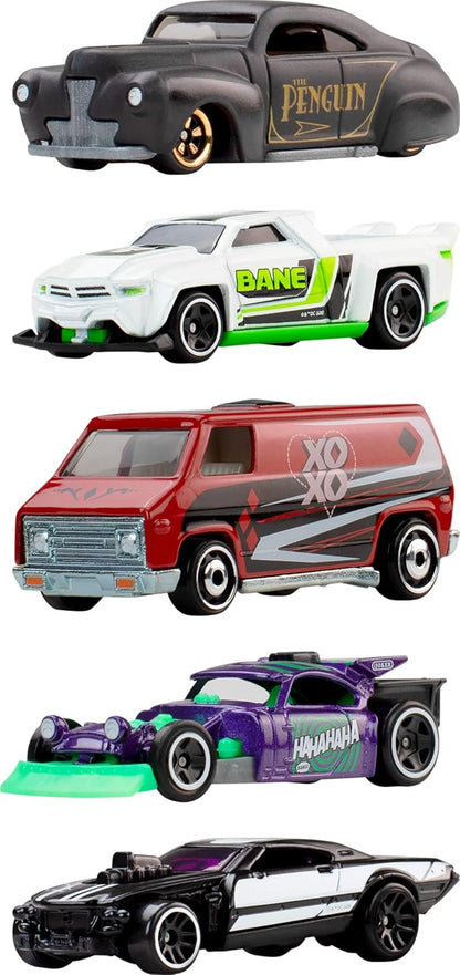 Hot Wheels 2026 Silver Series Batman Super Villains 5-Pack Die-Cast Toy Cars | DC Collectible Set with Penguin, Bane, Harley Quinn, Joker & Two-Face | Premium Metal Cars