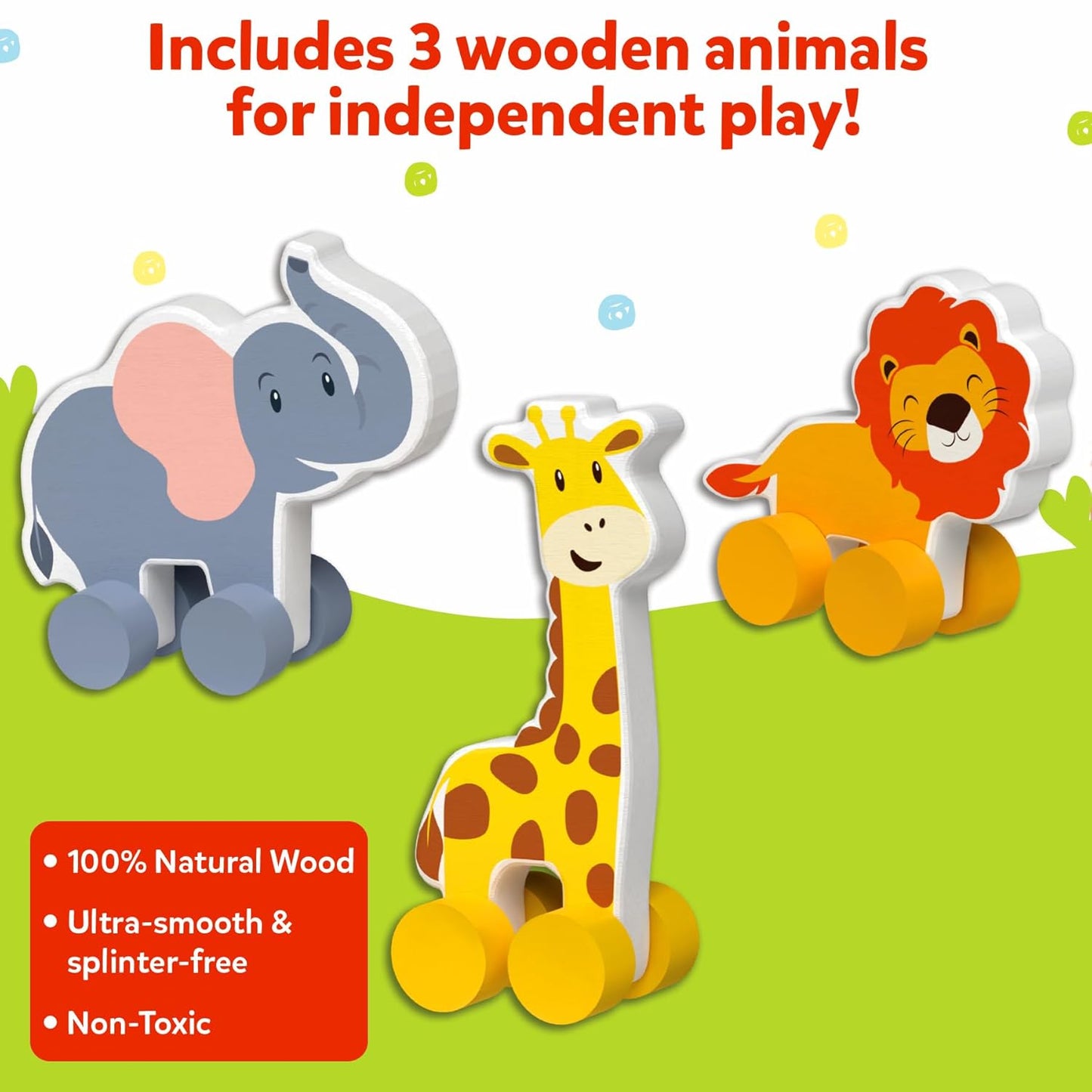 Skillmatics Wooden Animal Toys on Wheels, Imaginative Play for Toddlers, Educational Gifts for Infants 9 Months to 3 Years