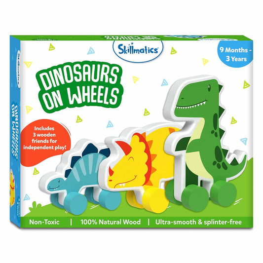 Skillmatics Wooden Dinosaur Toys on Wheels, Imaginative Play for Toddlers, Educational Gifts for Infants 9 Months to 3 Years