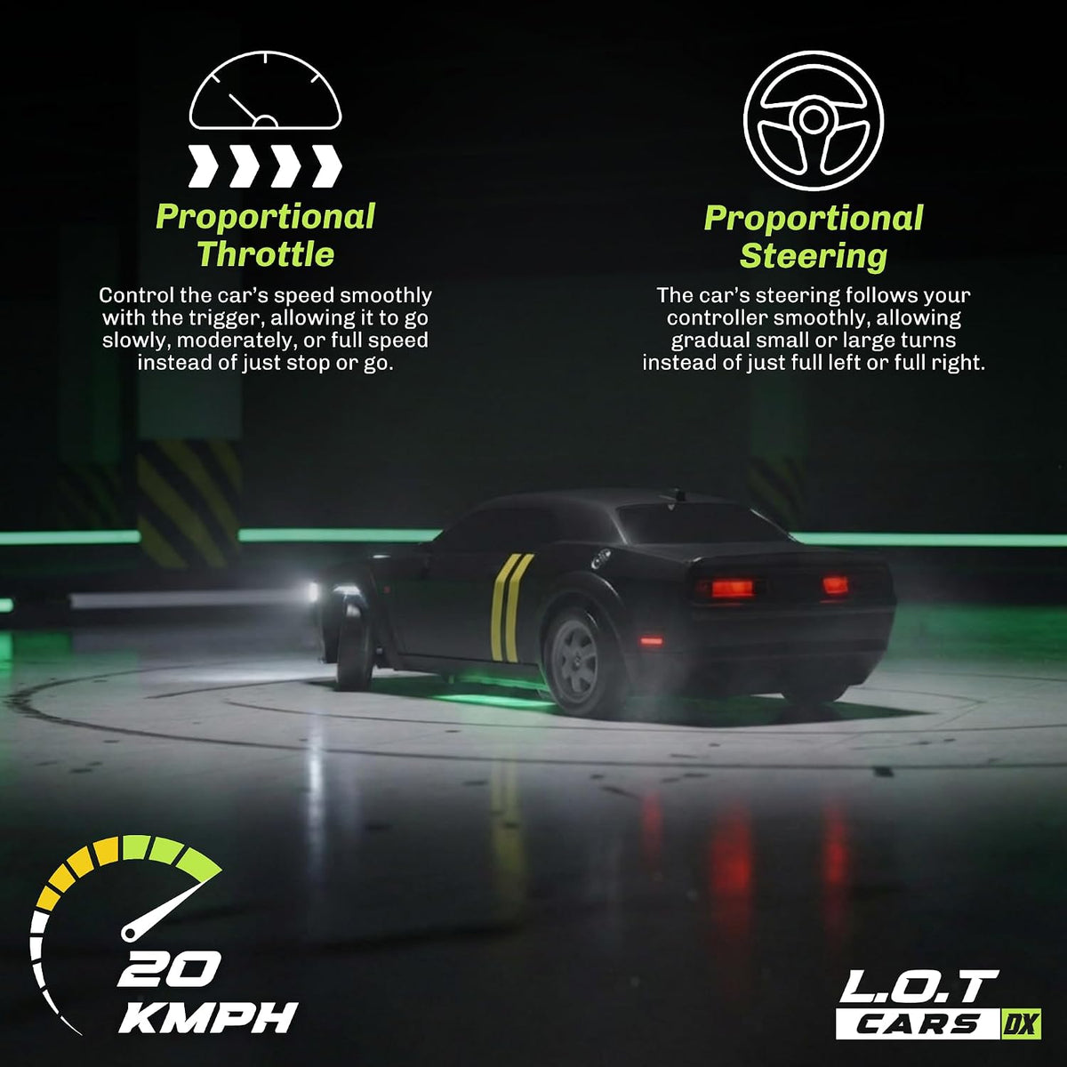 L.O.T Cars Shadow RC Drifter Tarmac Black | 1:20 Scale Remote Control Drift Car with 2.4GHz Wireless Remote, 4WD, Variable Speed Steering, LED Lights & Dual Speed Mode