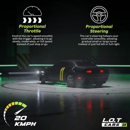 L.O.T Cars Shadow RC Drifter Tarmac Black | 1:20 Scale Remote Control Drift Car with 2.4GHz Wireless Remote, 4WD, Variable Speed Steering, LED Lights & Dual Speed Mode