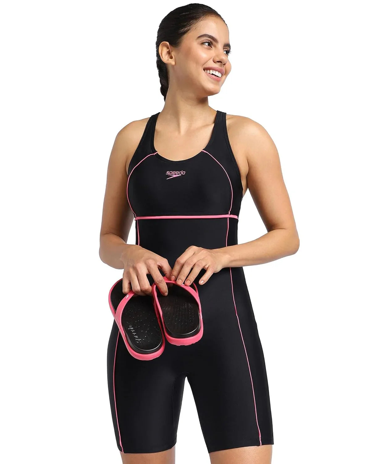 Speedo Women's Endurance Classic Racerback Legsuit Swimwear – Black & Fandango Pink | Training & Performance Swimsuit - Jaiman Toys