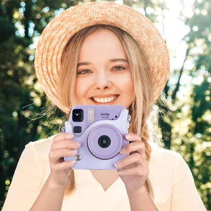 PU Leather Camera Case for Instax Mini SE – Protective Pouch with Adjustable Shoulder Strap - Purple - Jaiman Toys