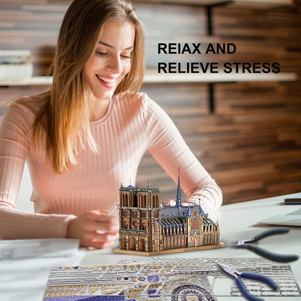 Piececool  3D Metal Puzzle Notre Dame Cathedral Paris Model – 382 Pieces – Level 5 Difficulty – Stainless Steel DIY Architecture Model Kit- Age16+