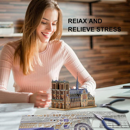 Piececool  3D Metal Puzzle Notre Dame Cathedral Paris Model – 382 Pieces – Level 5 Difficulty – Stainless Steel DIY Architecture Model Kit- Age16+