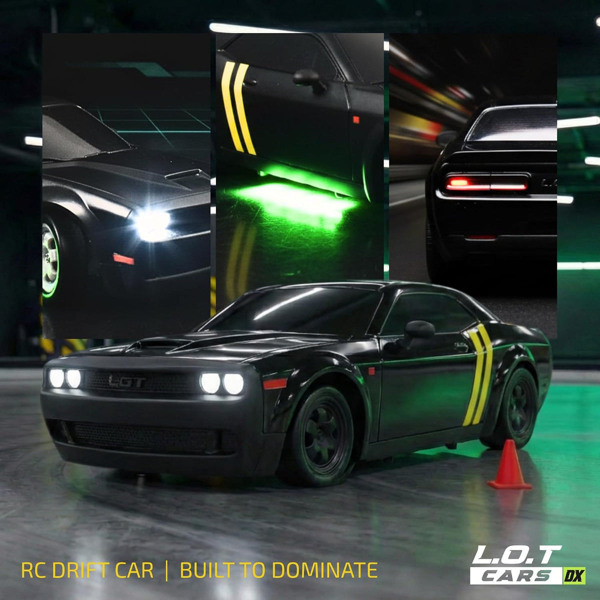 L.O.T Cars Shadow RC Drifter Tarmac Black | 1:20 Scale Remote Control Drift Car with 2.4GHz Wireless Remote, 4WD, Variable Speed Steering, LED Lights & Dual Speed Mode