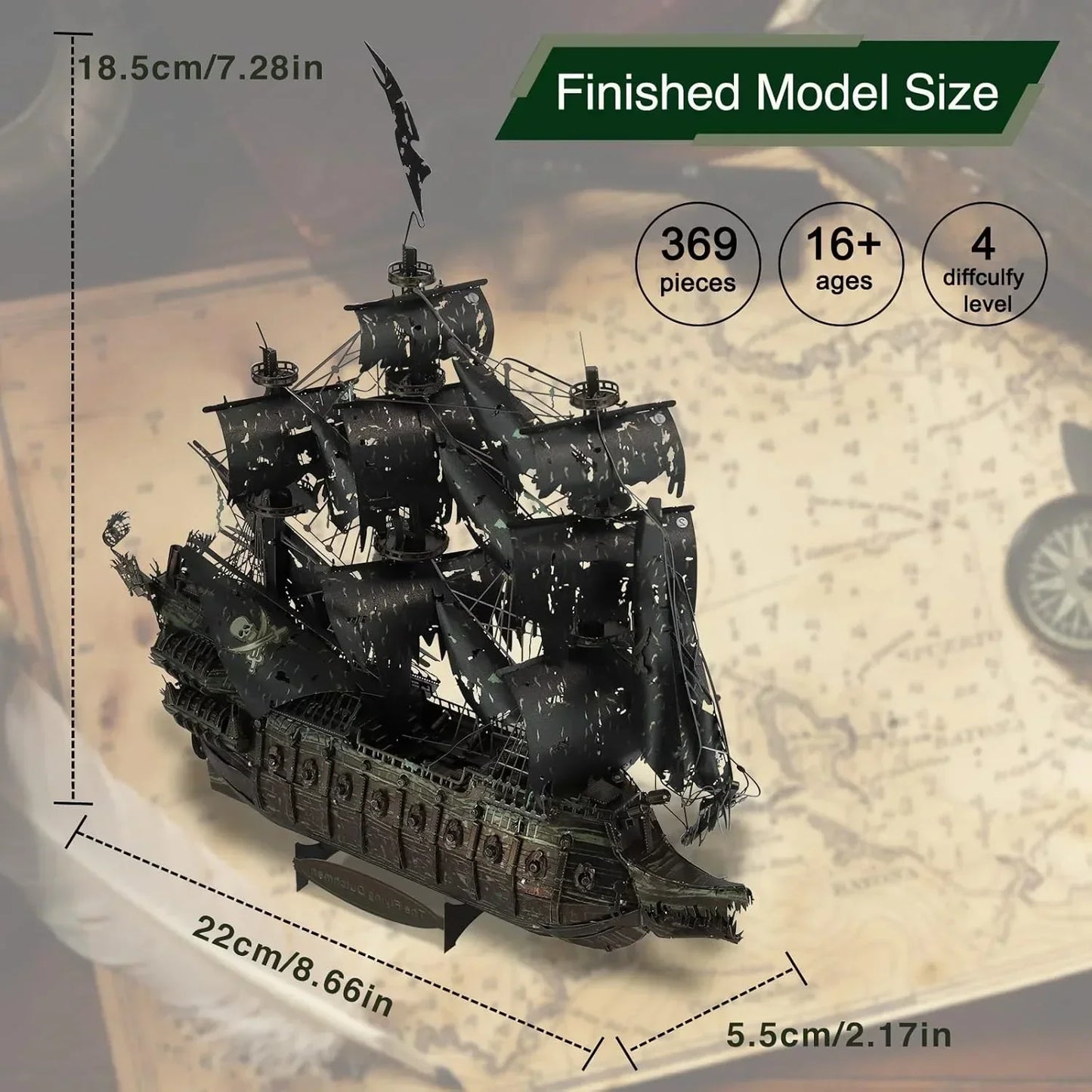 Piececool  3D Metal Puzzle The Flying Dutchman (Large) Ghost Ship – 369 Pieces – Level 4 Difficulty – Stainless Steel DIY Model Kit- Age16+