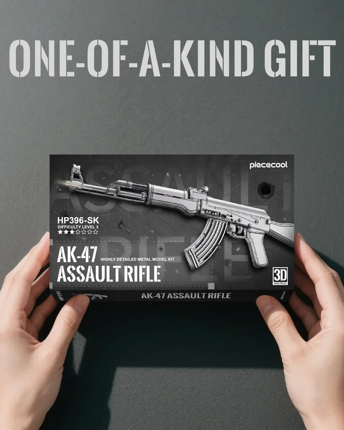 Piececool 3D Metal Puzzle AK-47 Assault Rifle Model – 121 Pieces – Level 3 Difficulty – Stainless Steel DIY Model Kit
