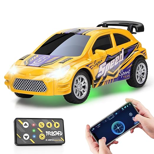 Mini Die-Cast RC Car 1:64 Scale – High-Speed Desktop Remote Control Car with LED Headlights, 2.4GHz Remote & App Control (5 Colors)