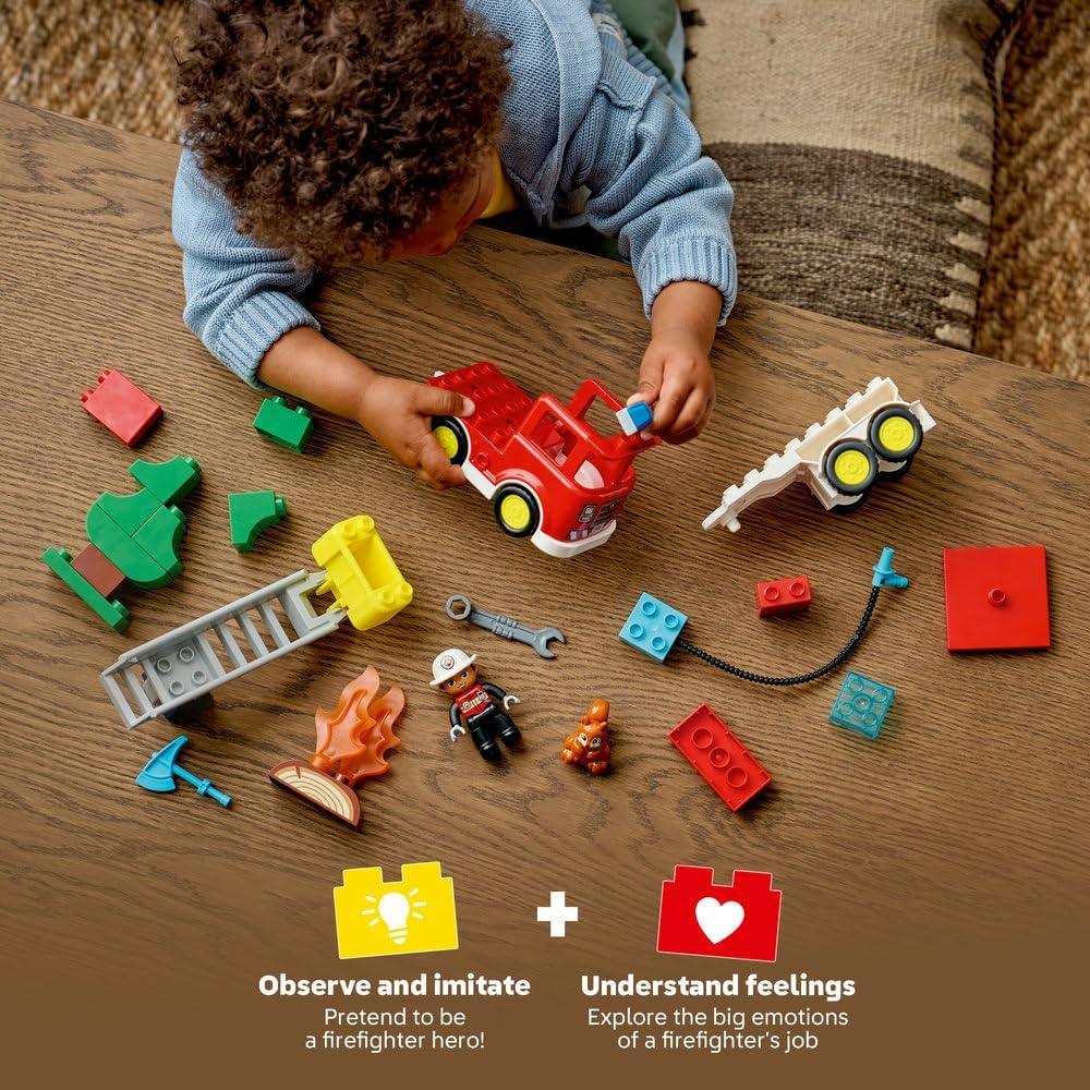 LEGO DUPLO 10473 Fire Engine with Hose and Firefighter - Educational Motor Skills Toy - Red Truck w/a Ladder, Figure and a Squirrel - Birthday Gift for 2+ Year Old Boys & Girls