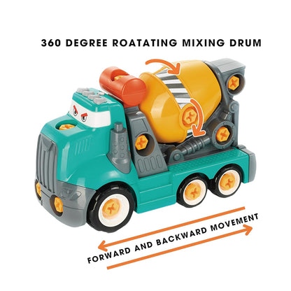 ThinkerPlace 2-in-1 Electric Detachable Mix Truck | Motorized Cement Mixer DIY Assembly Vehicle with Electric Drill for Kids