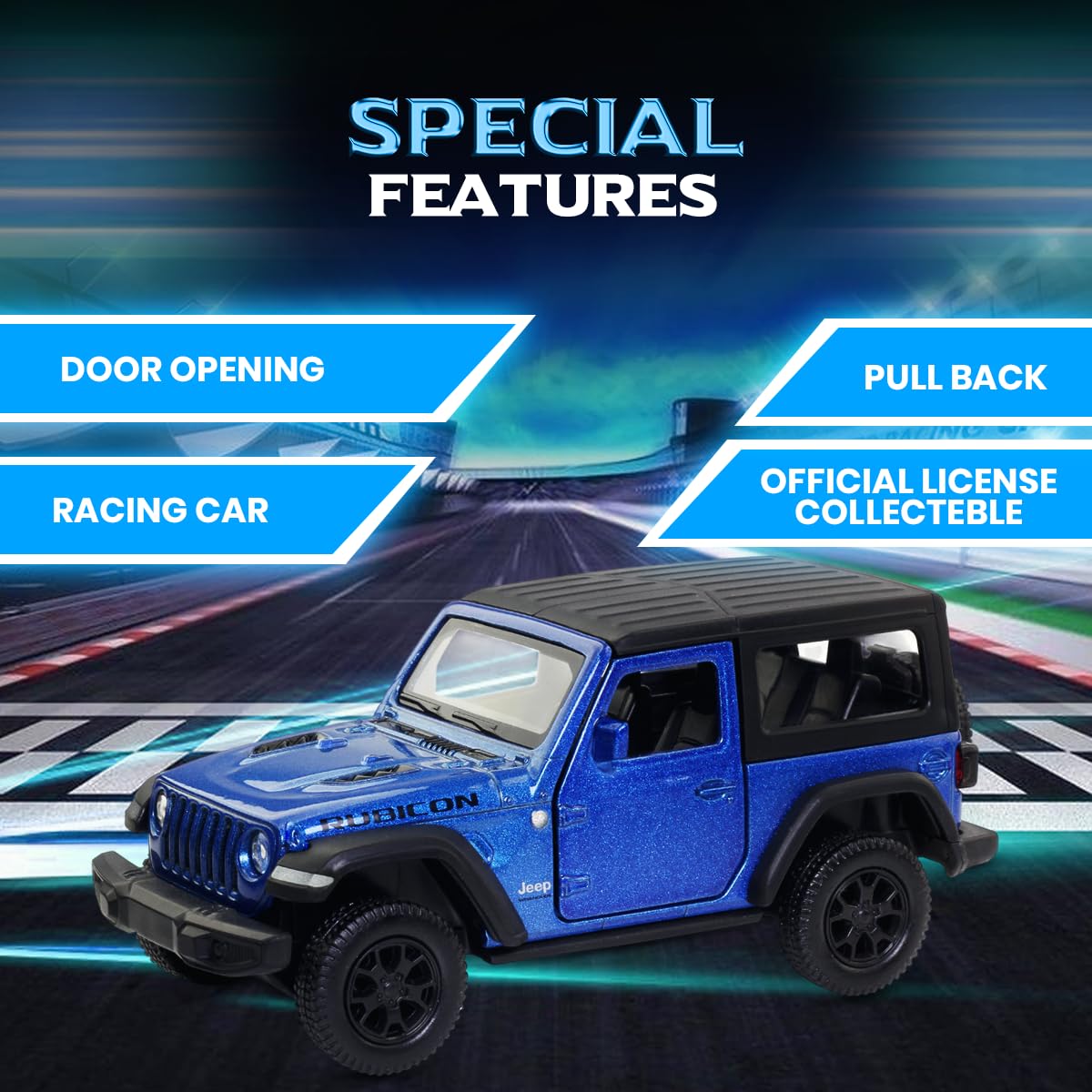 RMZ City 1:36 Jeep Wrangler Rubicon Alloy Diecast Model Car – Pull Back & Go | Openable Doors | 2 Color Variants