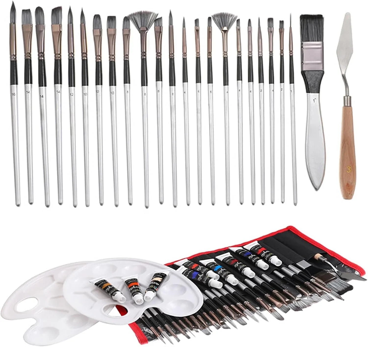 Artistry 24 Pcs Paint Brush Set, Acrylic Painting Brushes Kit with Knife Canvas Storage Bag, for Acrylic Oil Watercolor Gouache Painting Beginners - Jaiman Toys