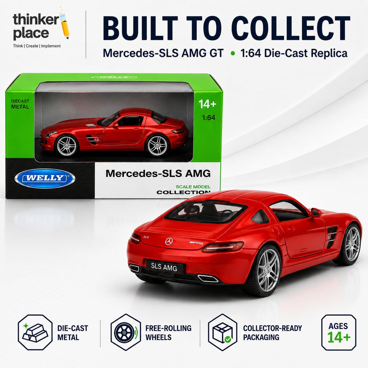 Welly 1:64 Mercedes-Benz SLS AMG Dark Red Die-Cast Metal Model Car