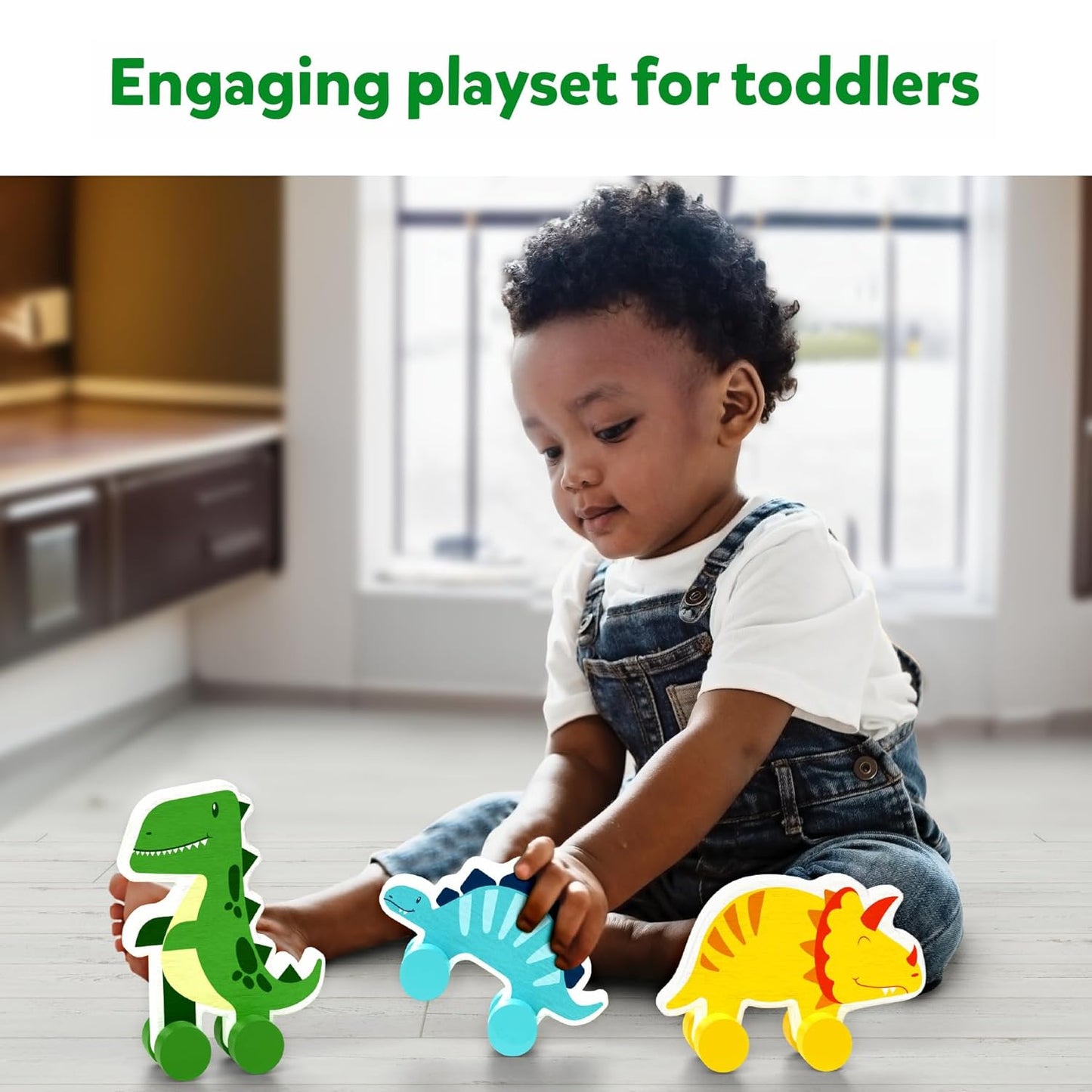 Skillmatics Wooden Dinosaur Toys on Wheels, Imaginative Play for Toddlers, Educational Gifts for Infants 9 Months to 3 Years