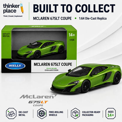 Welly 1:64 McLaren 675LT Coupe Metallic Green Die-Cast Metal Model Car