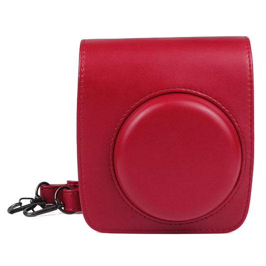 Vintage Charm – Classic PU Leather Case with Strap for Instax Mini 90 Neo Classic - Red - Jaiman Toys