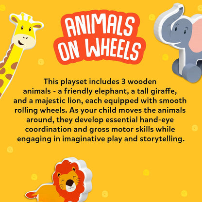 Skillmatics Wooden Animal Toys on Wheels, Imaginative Play for Toddlers, Educational Gifts for Infants 9 Months to 3 Years