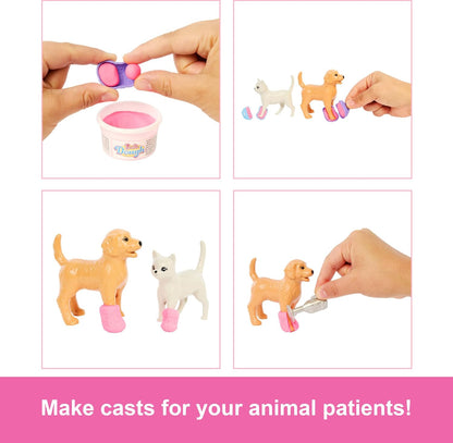 Barbie Fast Cast Veterinarian Clinic Playset | Pet Vet Doll with Dog, Cat & Dough Cast Feature