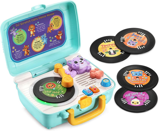 VTech DJ Scratch Cat Record Player | Interactive Musical Learning Toy with 5 Music Records, DJ Mixing, Lights & Sounds for Toddlers
