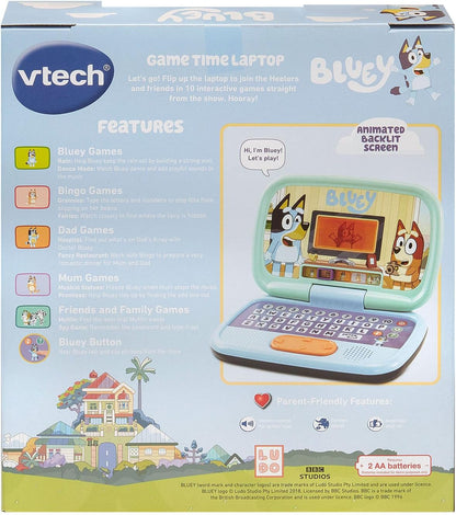 VTech Bluey Game Time Laptop | Interactive Educational Learning Laptop with 10 Games, 200+ Sounds, Letters, Numbers & Problem-Solving Activities for Kids