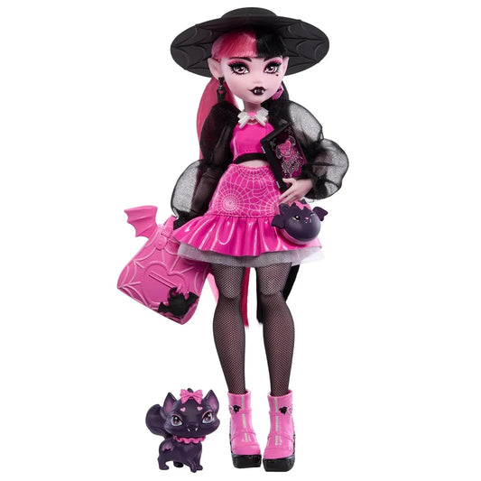 Monster High Draculaura Doll with Pet Bat-Cat Count Fabulous and Accessories Like Backpack, Spell Book, Bento Box and More - Jaiman Toys