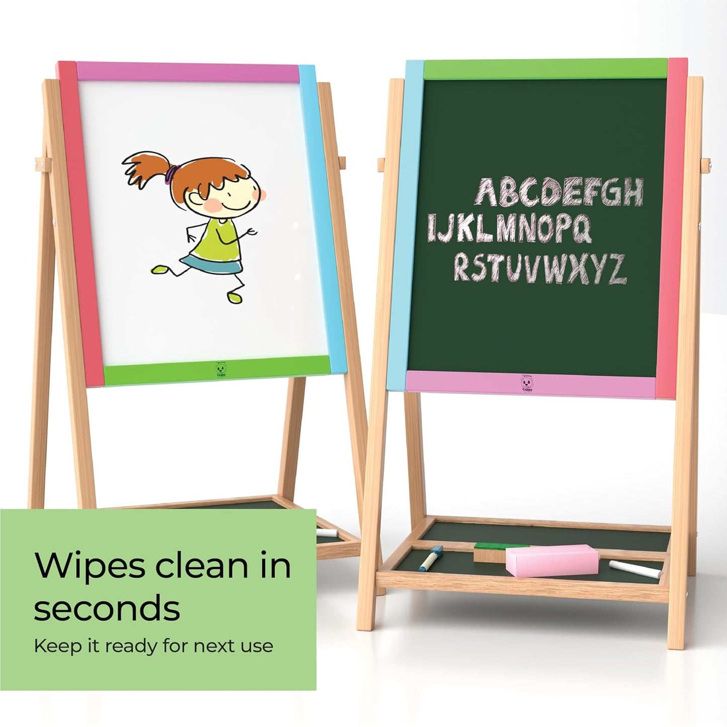 Simarr 2-in-1 Space Kids Writing Board – Double Sided Blackboard & Whiteboard with Stand | Learning & Drawing Board for Kids