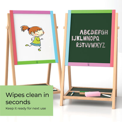 Simarr 2-in-1 Space Kids Writing Board – Double Sided Blackboard & Whiteboard with Stand | Learning & Drawing Board for Kids