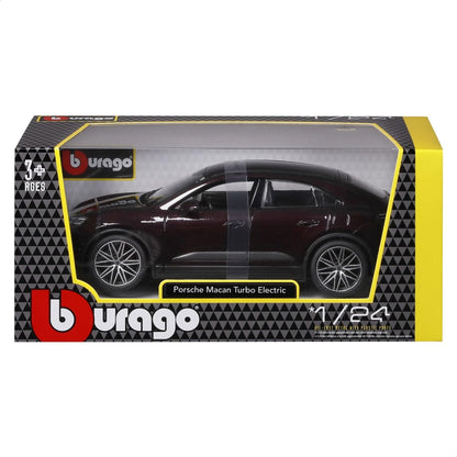 Bburago 1:24 Black Porsche Macan Turbo Electric Die-Cast Metal Scale Model Car | Detailed Collectible Luxury Electric SUV Model for Porsche Fans & Car Collectors